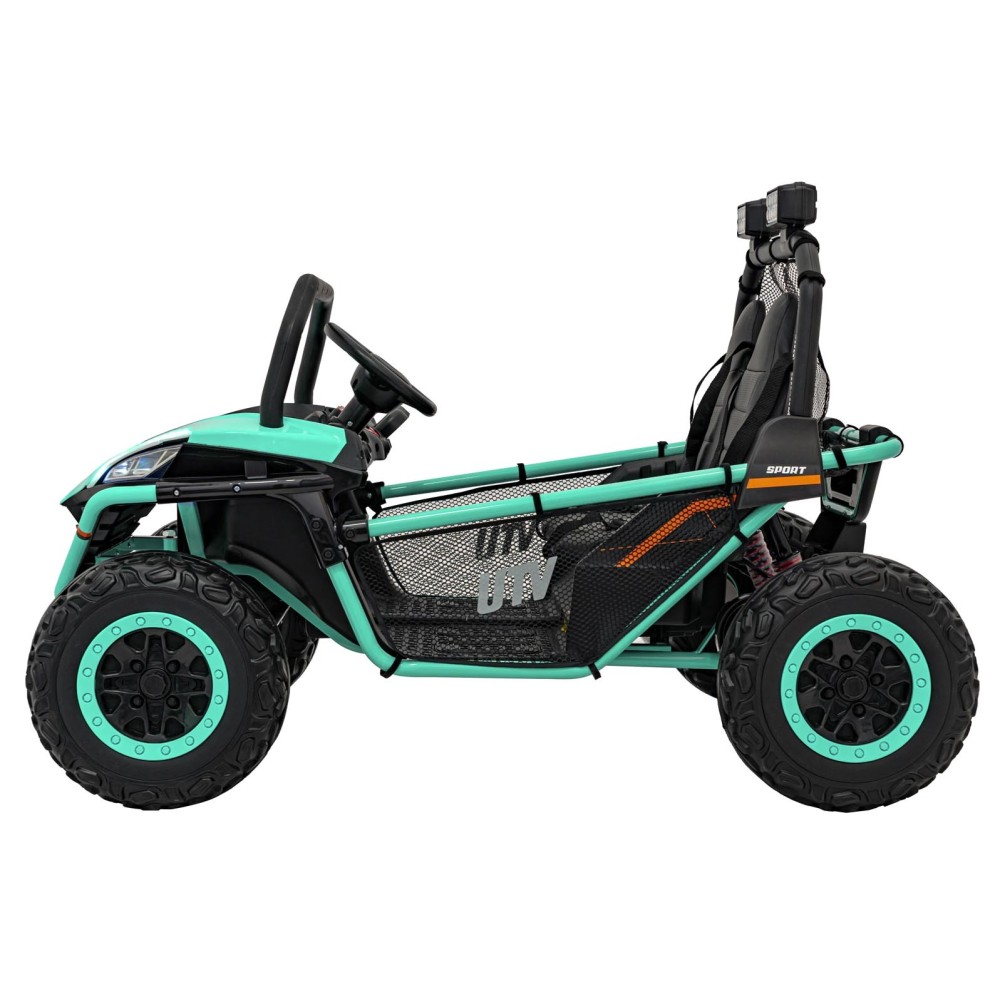 JOKO Elektrické autíčko Buggy FASTER 2x150W, DVOJMIESTNE kožené sedadlo, nosnosť 60kg, penové kolesá, FM rádio, zelené