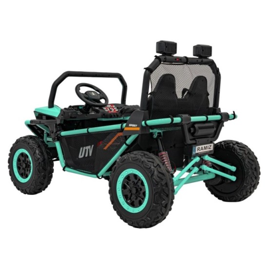 JOKO Elektrické autíčko Buggy FASTER 2x150W, DVOJMIESTNE kožené sedadlo, nosnosť 60kg, penové kolesá, FM rádio, zelené