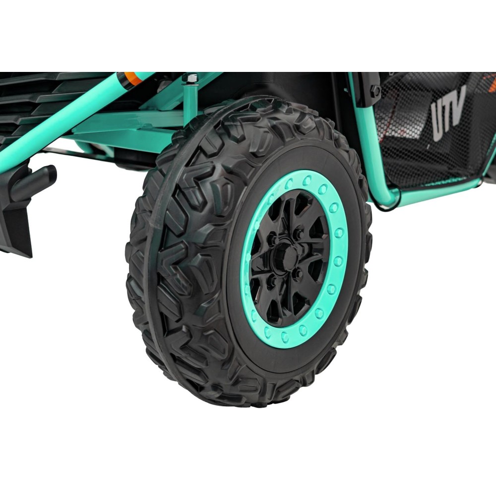 JOKO Elektrické autíčko Buggy FASTER 2x150W, DVOJMIESTNE kožené sedadlo, nosnosť 60kg, penové kolesá, FM rádio, zelené