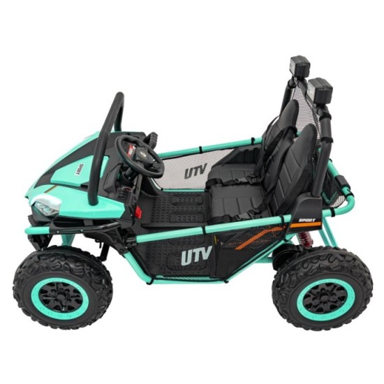 JOKO Elektrické autíčko Buggy FASTER 2x150W, DVOJMIESTNE kožené sedadlo, nosnosť 60kg, penové kolesá, FM rádio, zelené