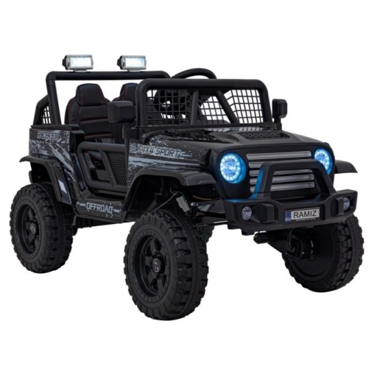 JOKO Elektrické autíčko Jeep OFF ROAD 4x4 Sport, Nosnosť 50kg, Kožené sedadlo, penové kolesá, FM rádio, čierne