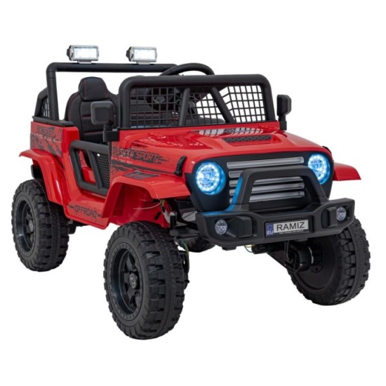 JOKO Elektrické autíčko Jeep OFF ROAD 4x4 Sport, Nosnosť 50kg, Kožené sedadlo, penové kolesá, FM rádio, červené