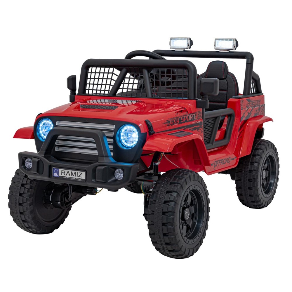 JOKO Elektrické autíčko Jeep OFF ROAD 4x4 Sport, Nosnosť 50kg, Kožené sedadlo, penové kolesá, FM rádio, červené