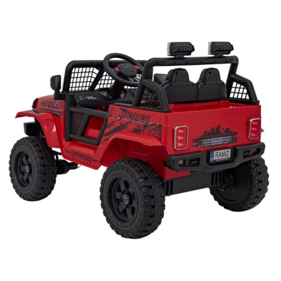 JOKO Elektrické autíčko Jeep OFF ROAD 4x4 Sport, Nosnosť 50kg, Kožené sedadlo, penové kolesá, FM rádio, červené