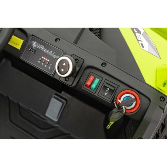 JOKO Elektrické Autíčko Farmer Truck UTV Racing 4x4 24V, Elektrická Vyklápacia Vlečka, Dvojmiestne Kožené sedadlo, Penové kolesá