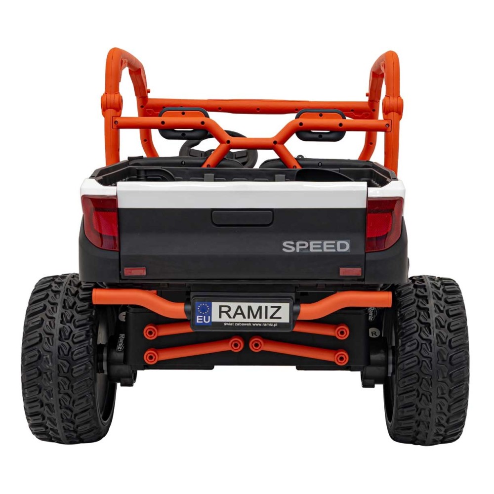 JOKO Elektrické Autíčko Farmer Truck UTV Racing 4x4 24V, Elektrická Vyklápacia Vlečka, Dvojmiestne Kožené sedadlo, Penové kolesá