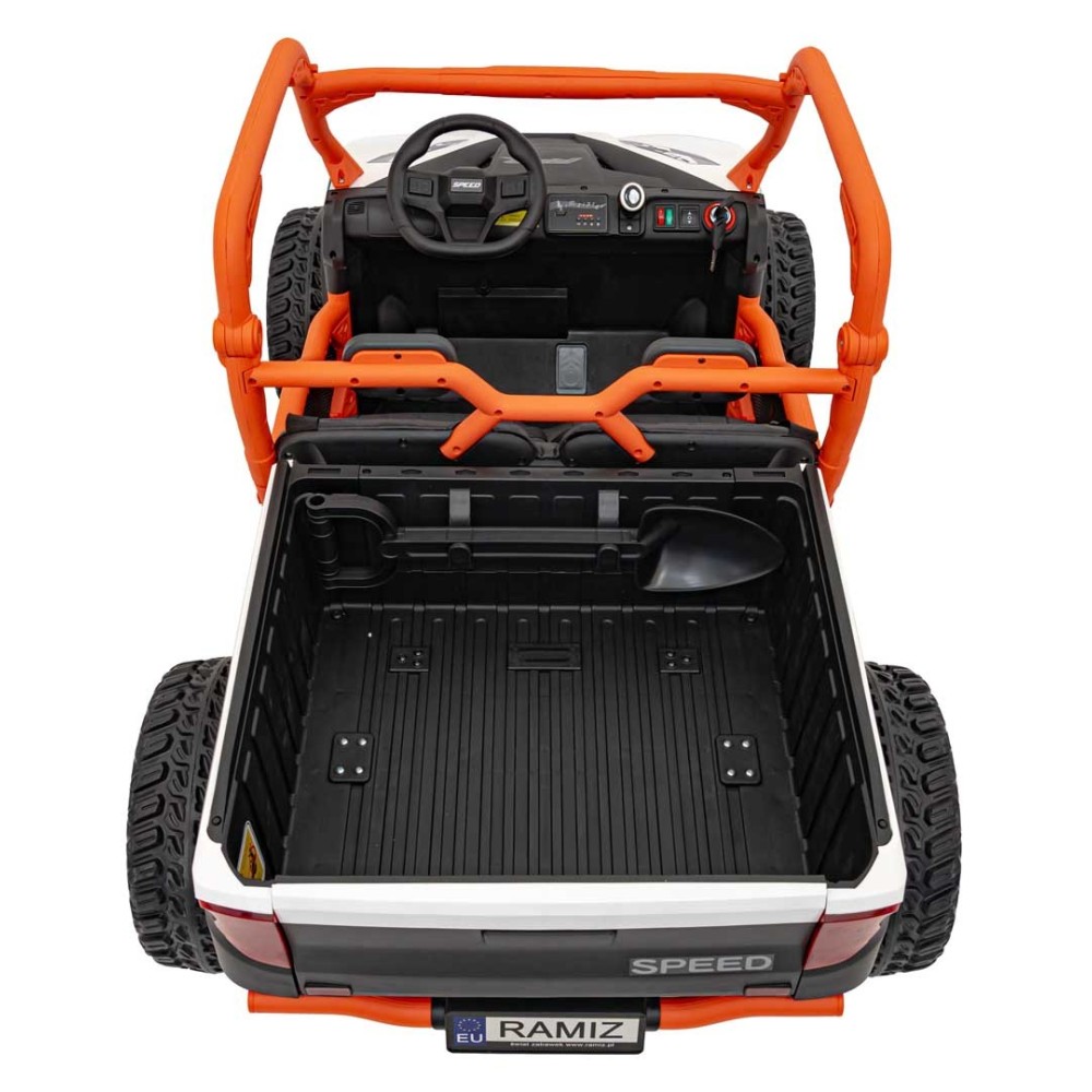JOKO Elektrické Autíčko Farmer Truck UTV Racing 4x4 24V, Elektrická Vyklápacia Vlečka, Dvojmiestne Kožené sedadlo, Penové kolesá