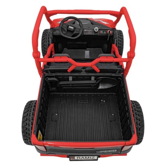 JOKO Elektrické Autíčko Farmer Truck UTV Racing 4x4 24V, Elektrická Vyklápacia Vlečka, Dvojmiestne Kožené sedadlo, Penové kolesá