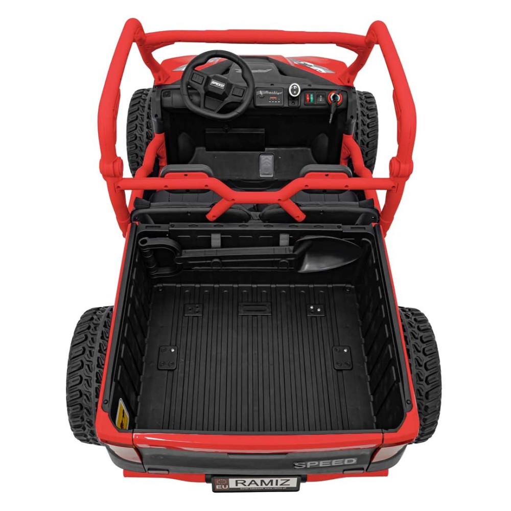 JOKO Elektrické Autíčko Farmer Truck UTV Racing 4x4 24V, Elektrická Vyklápacia Vlečka, Dvojmiestne Kožené sedadlo, Penové kolesá