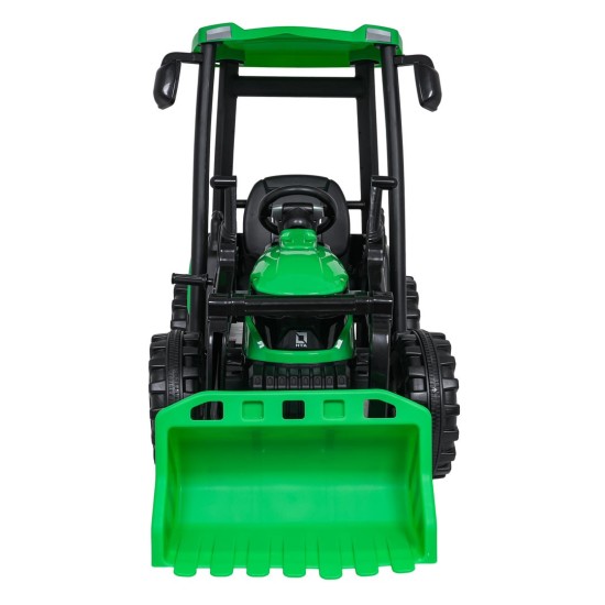 JOKO Elektrický Traktor s predným nakladačom a vlečkou D68, 2x200W 24V, kožené sedadlo, celková dĺžka 233cm, zelený
