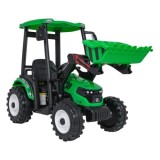 JOKO Elektrický Traktor s predným nakladačom a vlečkou D68, 2x200W 24V, kožené sedadlo, celková dĺžka 233cm, zelený