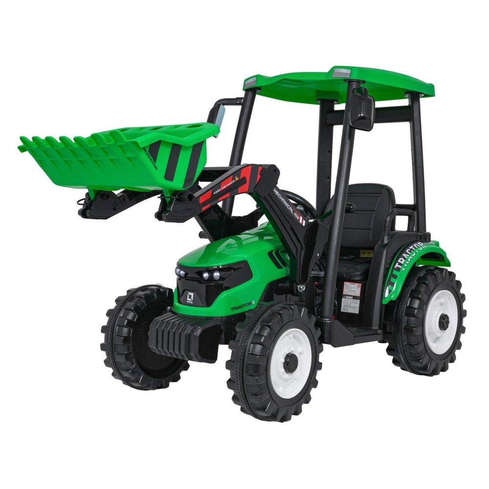 JOKO Elektrický Traktor s predným nakladačom a vlečkou D68, 2x200W 24V, kožené sedadlo, celková dĺžka 233cm, zelený