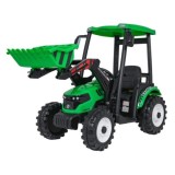 JOKO Elektrický Traktor s predným nakladačom a vlečkou D68, 2x200W 24V, kožené sedadlo, celková dĺžka 233cm, zelený
