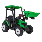 JOKO Elektrický Traktor s predným nakladačom a vlečkou D68, 2x200W 24V, kožené sedadlo, celková dĺžka 233cm, zelený