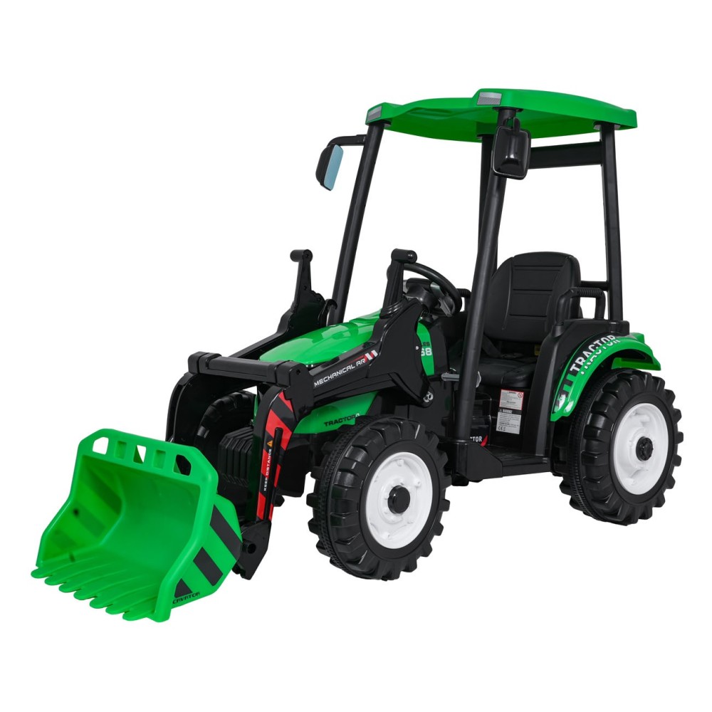 JOKO Elektrický Traktor s predným nakladačom a vlečkou D68, 2x200W 24V, kožené sedadlo, celková dĺžka 233cm, zelený