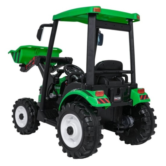 JOKO Elektrický Traktor s predným nakladačom a vlečkou D68, 2x200W 24V, kožené sedadlo, celková dĺžka 233cm, zelený