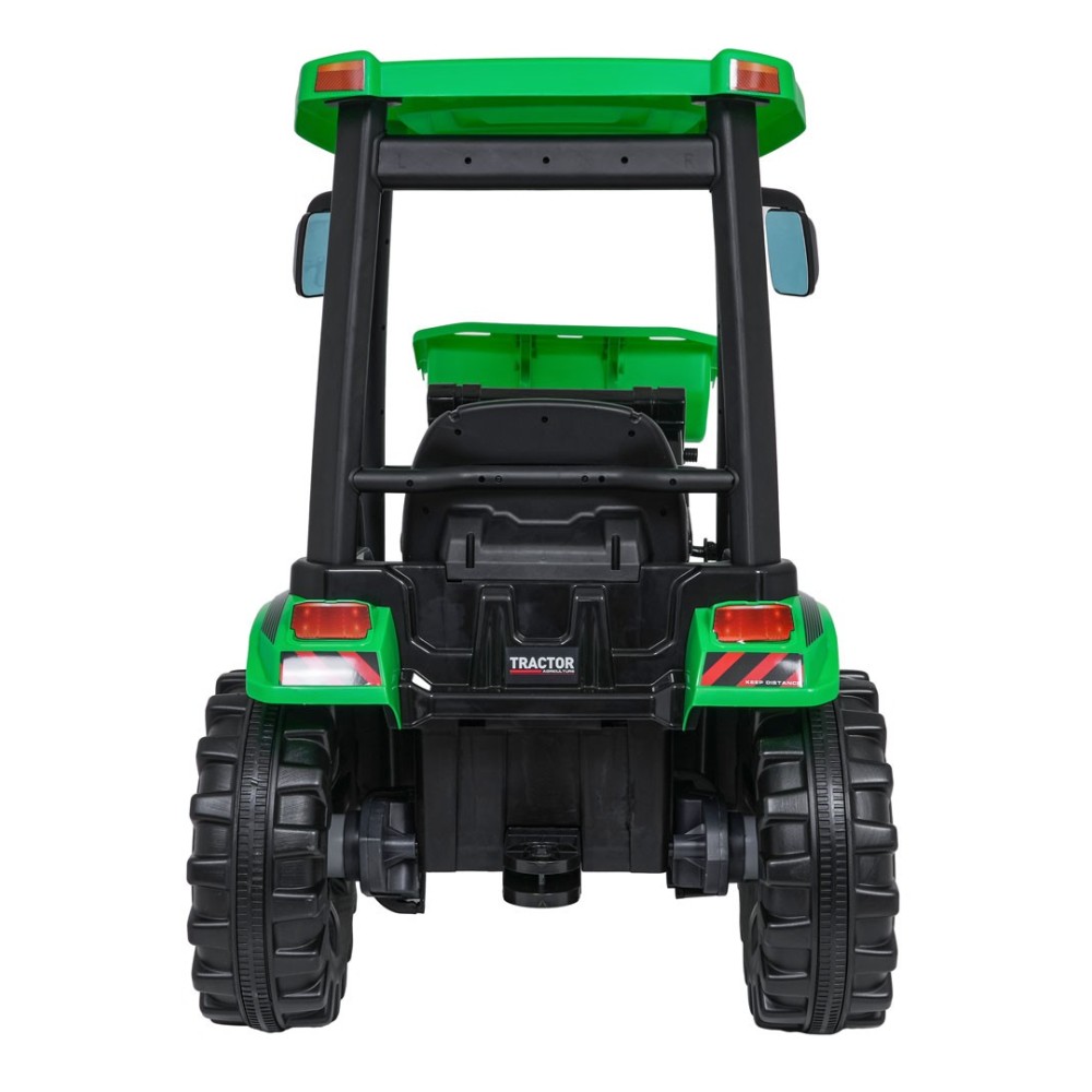 JOKO Elektrický Traktor s predným nakladačom a vlečkou D68, 2x200W 24V, kožené sedadlo, celková dĺžka 233cm, zelený