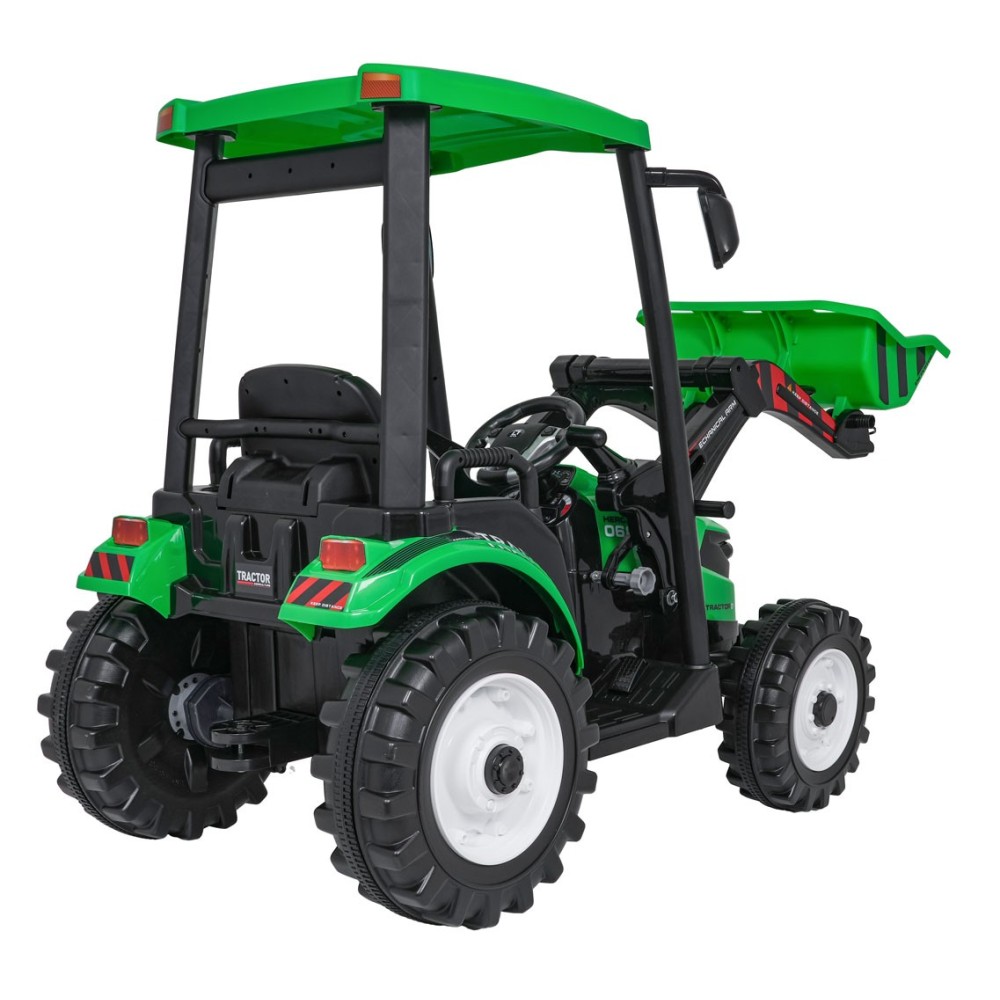 JOKO Elektrický Traktor s predným nakladačom a vlečkou D68, 2x200W 24V, kožené sedadlo, celková dĺžka 233cm, zelený