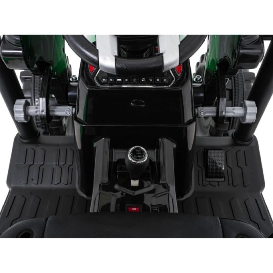 JOKO Elektrický Traktor s predným nakladačom a vlečkou D68, 2x200W 24V, kožené sedadlo, celková dĺžka 233cm, zelený