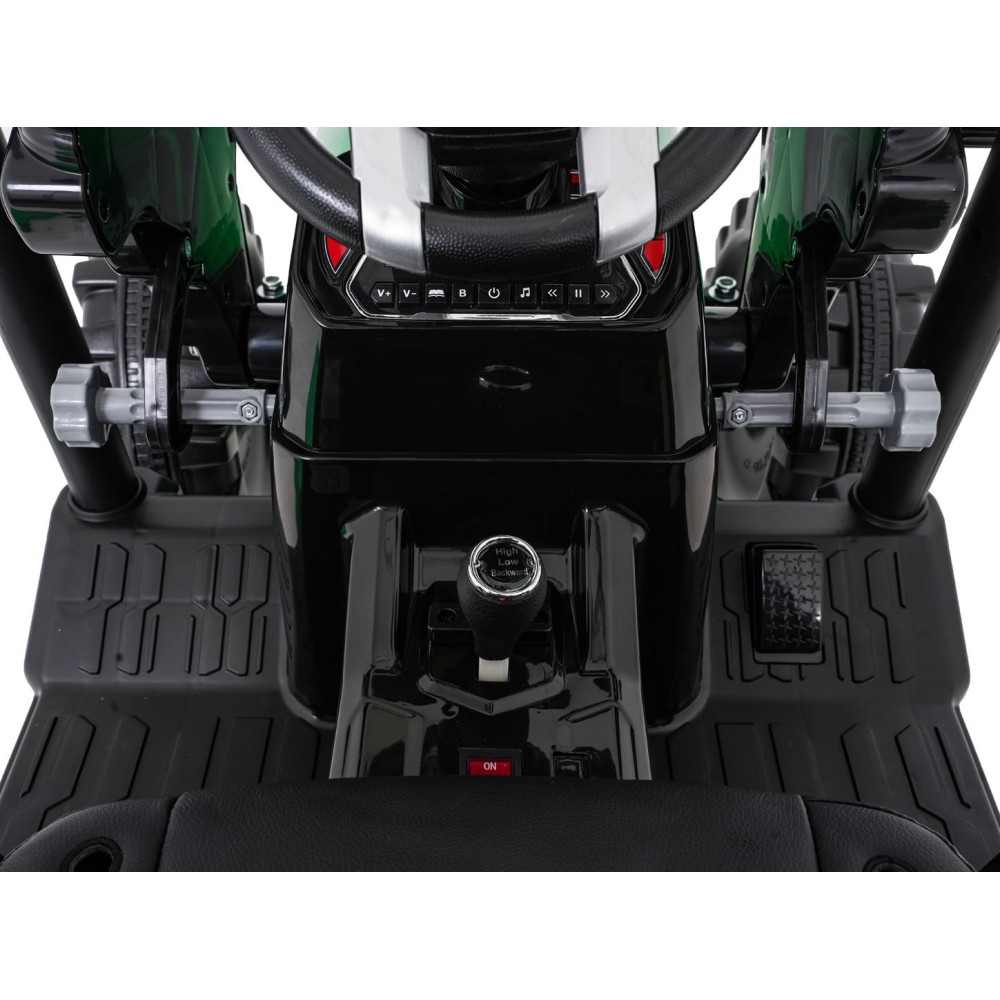 JOKO Elektrický Traktor s predným nakladačom a vlečkou D68, 2x200W 24V, kožené sedadlo, celková dĺžka 233cm, zelený