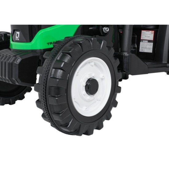 JOKO Elektrický Traktor s predným nakladačom a vlečkou D68, 2x200W 24V, kožené sedadlo, celková dĺžka 233cm, zelený