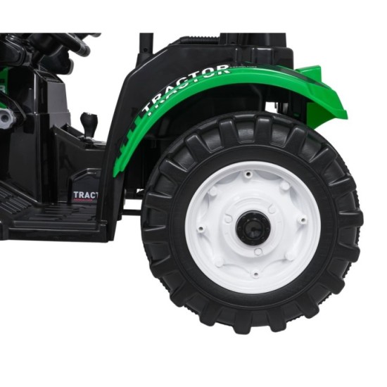 JOKO Elektrický Traktor s predným nakladačom a vlečkou D68, 2x200W 24V, kožené sedadlo, celková dĺžka 233cm, zelený