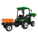 JOKO Elektrický Traktor s predným nakladačom a vlečkou D68, 2x200W 24V, kožené sedadlo, celková dĺžka 233cm, zelený