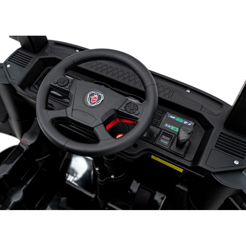 JOKO Elektrický Kamión Scania R-SERIE 4x4, kožené sedadlo, penové kolesá, nosnosť 40kg, čierne
