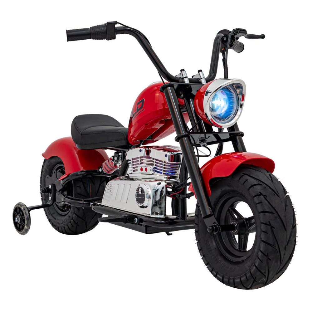 JOKO Elektrická Motorka Chopper Warrior 350W, 36V, nosnosť 80kg, Nafukovacie kolesá, kožené sedadlo, červená