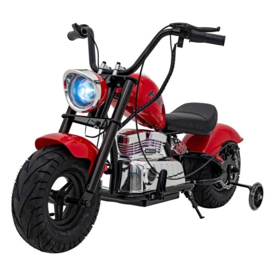 JOKO Elektrická Motorka Chopper Warrior 350W, 36V, nosnosť 80kg, Nafukovacie kolesá, kožené sedadlo, červená
