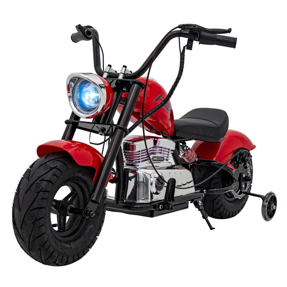 JOKO Elektrická Motorka Chopper Warrior 350W, 36V, nosnosť 80kg, Nafukovacie kolesá, kožené sedadlo, červená