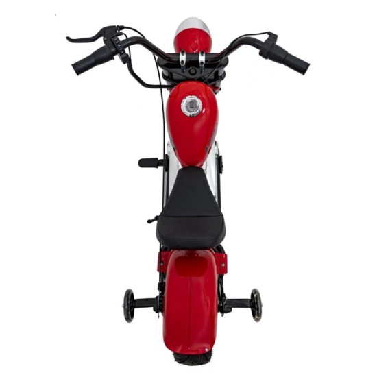 JOKO Elektrická Motorka Chopper Warrior 350W, 36V, nosnosť 80kg, Nafukovacie kolesá, kožené sedadlo, červená