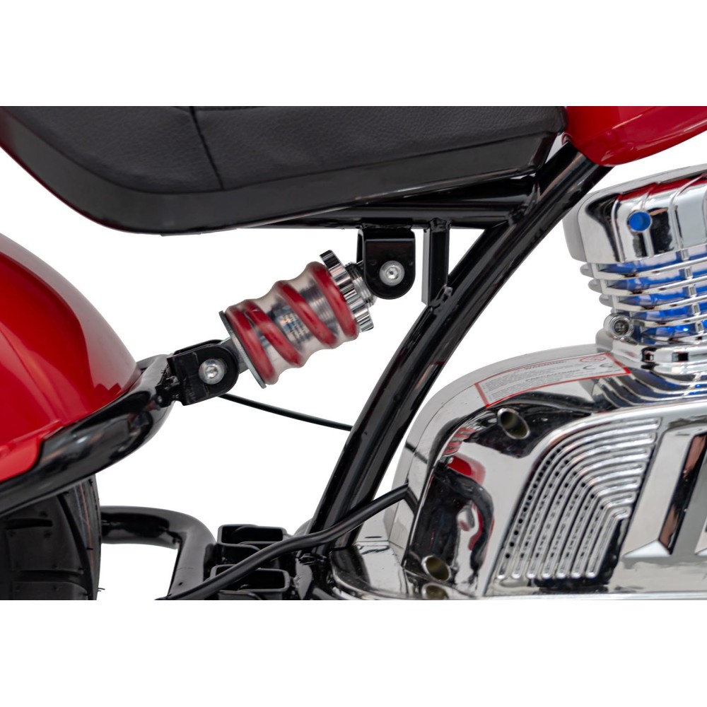 JOKO Elektrická Motorka Chopper Warrior 350W, 36V, nosnosť 80kg, Nafukovacie kolesá, kožené sedadlo, červená
