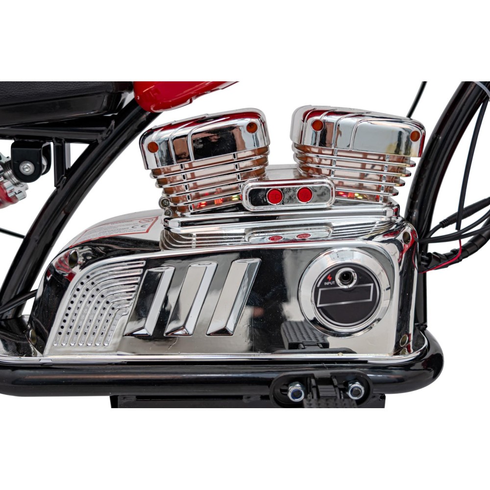 JOKO Elektrická Motorka Chopper Warrior 350W, 36V, nosnosť 80kg, Nafukovacie kolesá, kožené sedadlo, červená