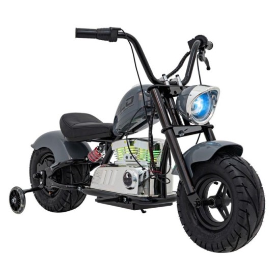 JOKO Elektrická Motorka Chopper Warrior 350W, 36V, nosnosť 80kg, Nafukovacie kolesá, kožené sedadlo, sivá