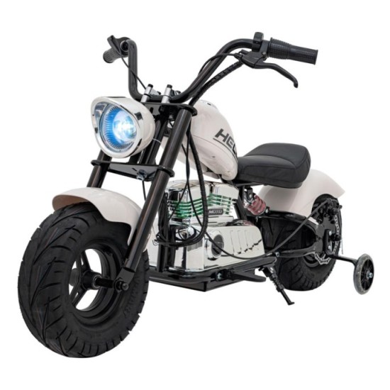 JOKO Elektrická Motorka Chopper Warrior 350W, 36V, nosnosť 80kg, Nafukovacie kolesá, kožené sedadlo, biela
