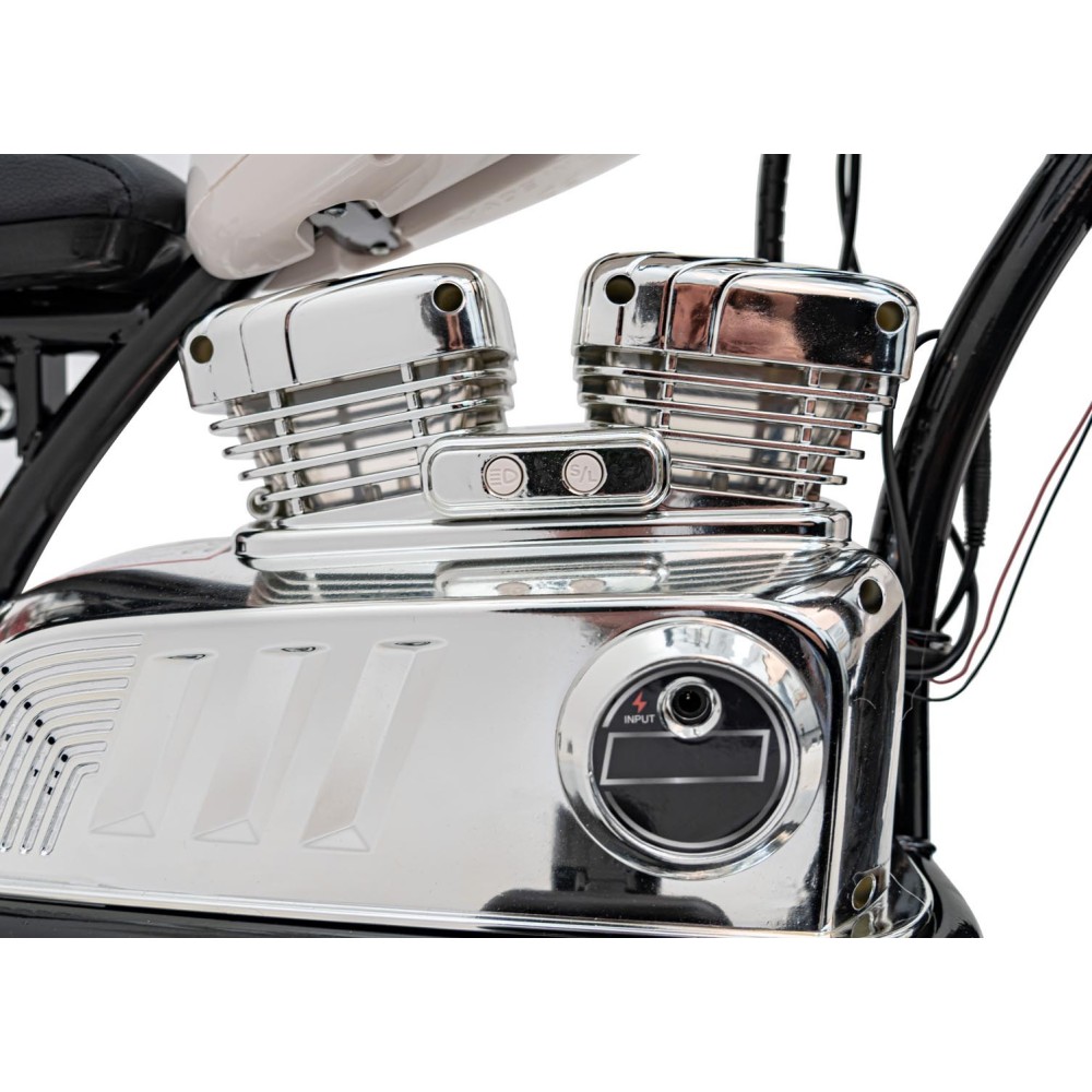 JOKO Elektrická Motorka Chopper Warrior 350W, 36V, nosnosť 80kg, Nafukovacie kolesá, kožené sedadlo, biela