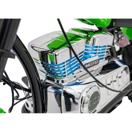 JOKO Elektrická Motorka Chopper Warrior 350W, 36V, nosnosť 80kg, Nafukovacie kolesá, kožené sedadlo, zelená