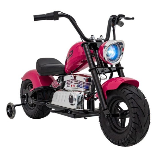 JOKO Elektrická Motorka Chopper Warrior 350W, 36V, nosnosť 80kg, Nafukovacie kolesá, kožené sedadlo, ružová