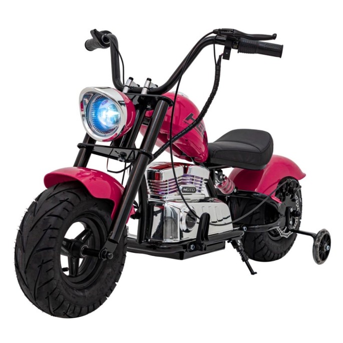 JOKO Elektrická Motorka Chopper Warrior 350W, 36V, nosnosť 80kg, Nafukovacie kolesá, kožené sedadlo, ružová
