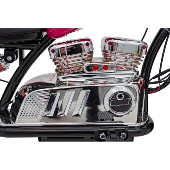 JOKO Elektrická Motorka Chopper Warrior 350W, 36V, nosnosť 80kg, Nafukovacie kolesá, kožené sedadlo, ružová