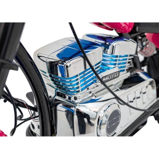 JOKO Elektrická Motorka Chopper Warrior 350W, 36V, nosnosť 80kg, Nafukovacie kolesá, kožené sedadlo, ružová
