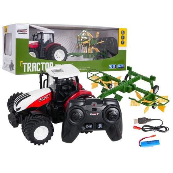 JOKO RC Traktor s Hrabačkou na diaľkové ovládanie a svetlom 1:24, červený