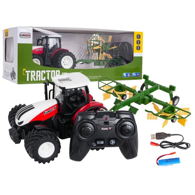 JOKO RC Traktor s Hrabačkou na diaľkové ovládanie a svetlom 1:24, červený
