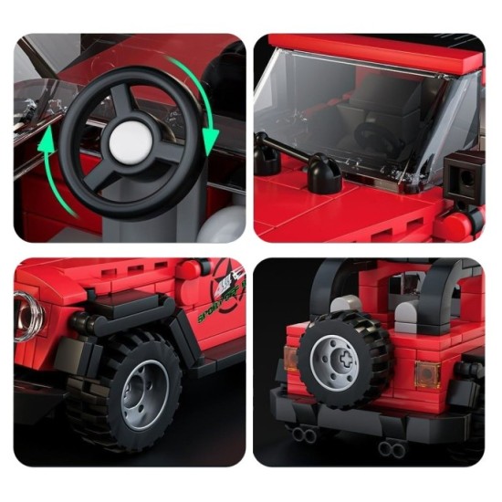Mould King Technická Stavebnica Jeep Wrangler 414ks + Vitrína, červený