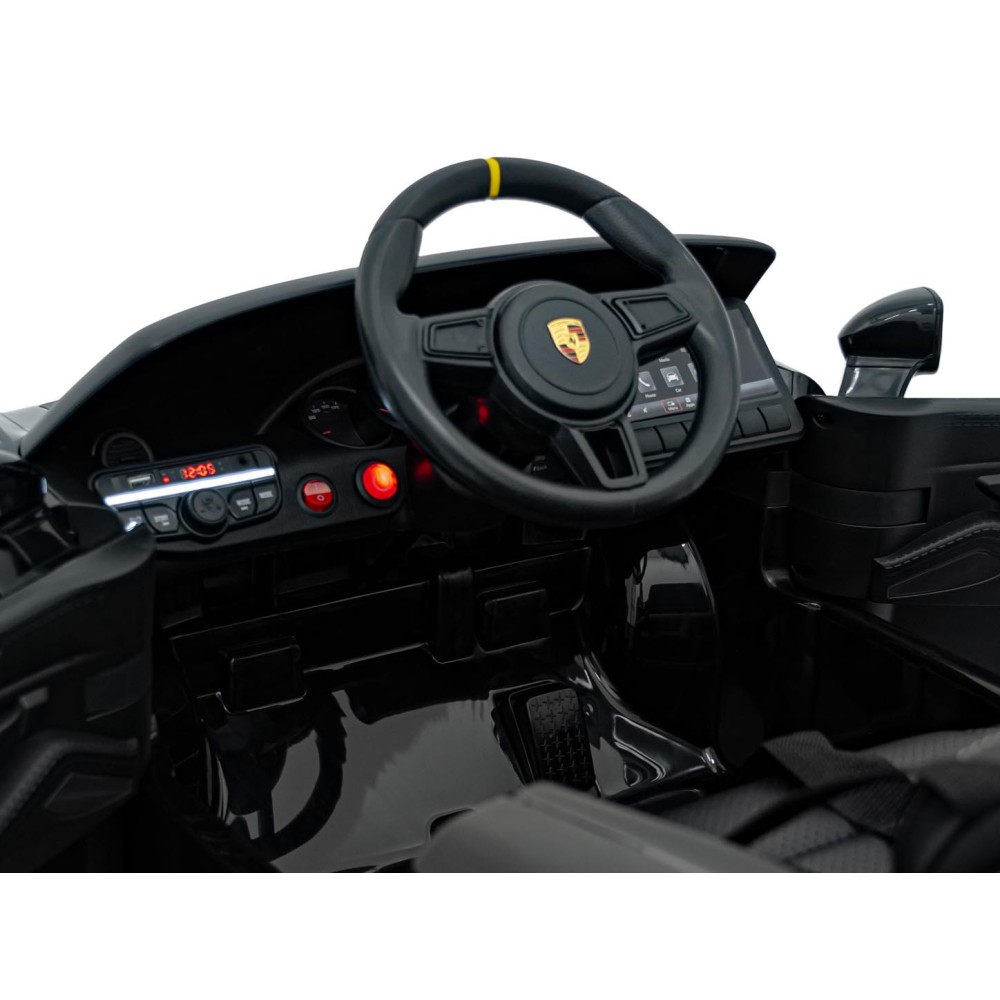 JOKO Elektrické autíčko Porsche 718, Kožené sedadlo, penové kolesá, FM rádio, čierne