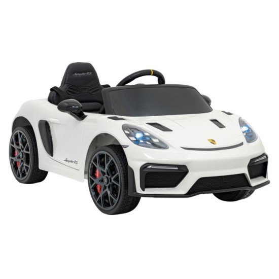 JOKO Elektrické autíčko Porsche Spyder RS 718, Kožené sedadlo, penové kolesá, FM rádio, biele