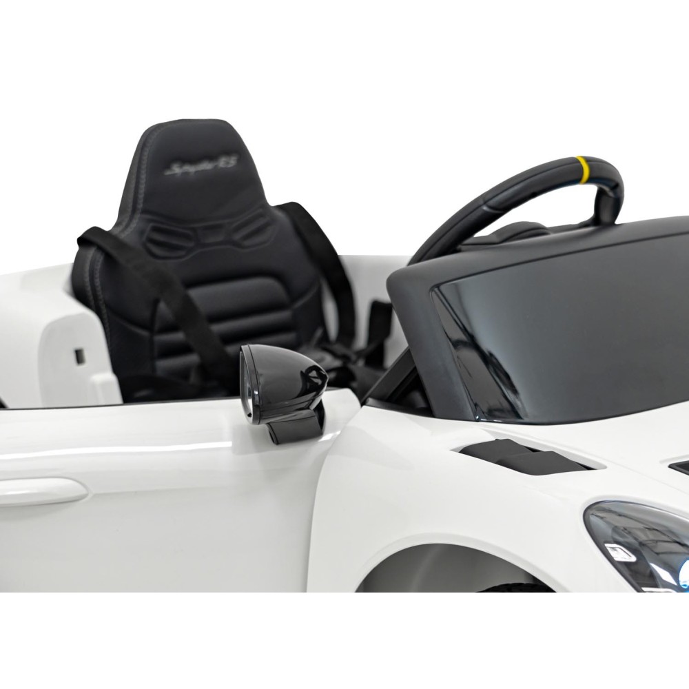 JOKO Elektrické autíčko Porsche Spyder RS 718, Kožené sedadlo, penové kolesá, FM rádio, biele