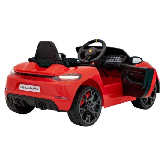 JOKO Elektrické autíčko Porsche Spyder RS 718, Kožené sedadlo, penové kolesá, FM rádio, červené