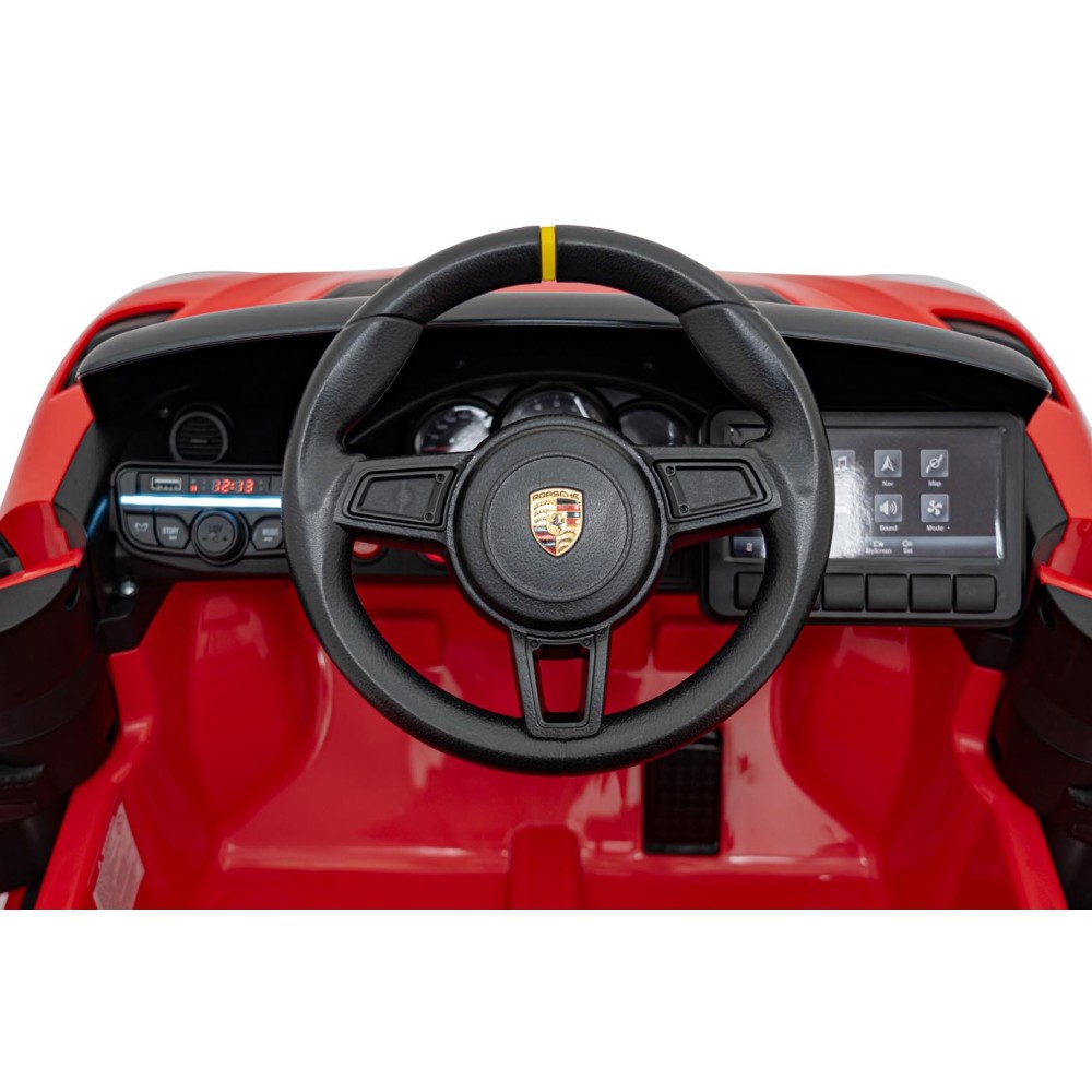 JOKO Elektrické autíčko Porsche Spyder RS 718, Kožené sedadlo, penové kolesá, FM rádio, červené